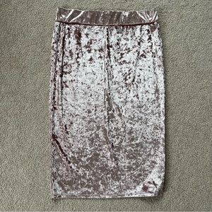 Velour Pink Mid Length Pencil Skirt with Slit in Back